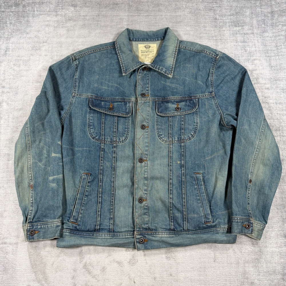 Old Navy Jacket Mens XL Blue Faded Denim Trucker True Vintage Style Workwear